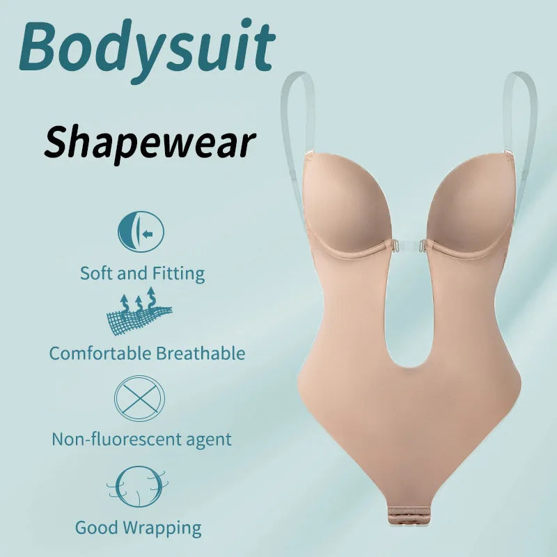 2023 U Plunge Bodysuit Shapewear Lingerie Body Shaper Invisible Push Up Bra For Backless Dress Evening Dress Shaping Underwear - Healyno