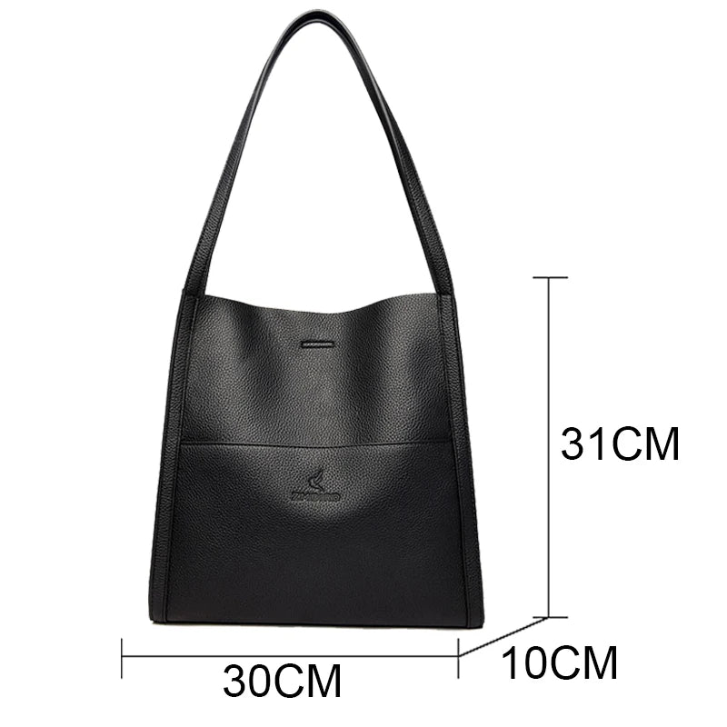 2023 Trend Women Simple Bag Female Luxury Shoulder Bags Lady New Soft Leather Designer Tote Bucket Branded Large Handbag Purses - Healyno